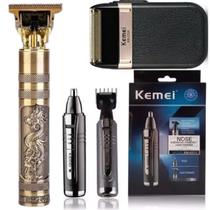 Kit Completo Kemei Premium: Barbeador, Máquina e Aparador