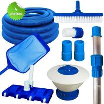 Kit Completo Limpeza Piscinas de Fibra, Vinil e Alvenaria com Aspirador, Escova, Peneira, Mangueira e Clorador - Sol e Água Piscinas e Acessórios