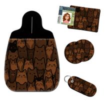 Kit Completo Lixeira de Carro Gatos Marrom