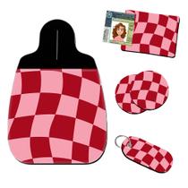 Kit Completo Lixeira de Carro Xadrez Ondulado Vermelho