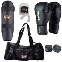 Kit Completo Luva Boxe Muay thai com Protetor Bucal+ Bandagem + Caneleira + Mochila
