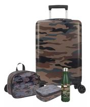 Kit Completo Malinha Mala Escolar Camuflada 4 Rodinhas 360o