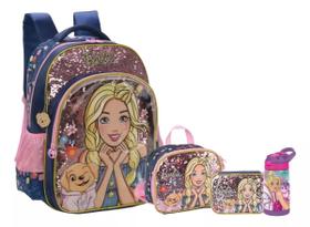 Kit Completo Mochila Barbie Cachorrinho Paetê Costas Tam G