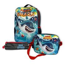 Kit Completo Mochila Infantil Escolar Rodinha Tubarão