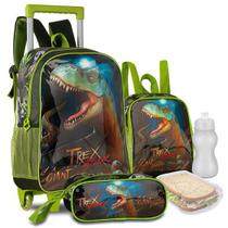 Kit Completo Mochila Rodinhas com Lancheira e Estojo Escolar Dinossauro Trex Clio Original com Garantia