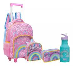 Kit Completo Mochila Rodinhas Infantil Rainbow Arco-íris G