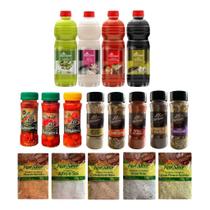 Kit Completo Para a Sua Cozinha 4 Molhos de 900ml cada + 3 Potes De Pimentas + 5 Potes De Temperos +