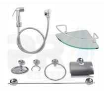 KIT COMPLETO PARA BANHEIRO 1 Porta Shampoo Canto + 1 Kit Acessórios + 1 Ducha Higiênica Abs Cromado C.1023 KIT COMPLETO PARA BANHEIRO 1 Porta Shampoo Canto + 1 Kit Acessórios + 1 Ducha Higiênica Abs Cromado C.1023