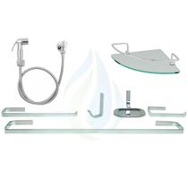 KIT COMPLETO PARA BANHEIRO 1 Porta Shampoo Canto + 1 Kit Acessórios QUADRADO + 1 Ducha Higiênica Abs Cromado Cód. 1879 KIT COMPLETO PARA BANHEIRO 1 Porta Shampoo Canto + 1 Kit Acessórios QUADRADO + 1 Ducha Higiênica Abs Cromado Cód. 1879