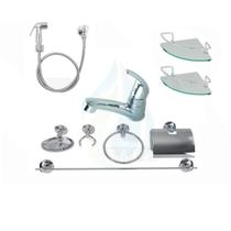 KIT COMPLETO PARA BANHEIRO 1 Torneira Mono Up Abs Cromado + 2 Porta Shampoo Canto + 1 Kit Acessórios + 1 Ducha Higiêni KIT COMPLETO PARA BANHEIRO 1 Torneira Mono Up Abs Cromado + 2 Porta Shampoo Canto + 1 Kit Acessórios + 1 Ducha Higiêni