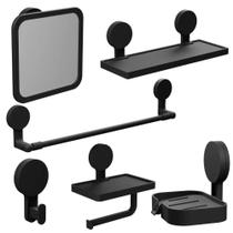 Kit Completo Para Banheiro Sem Furo 6 Peças Preto Fosco Ast