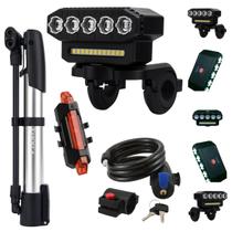 Kit Completo Para Bicicleta Farol 5 LEDs Luz Traseira LED Cadeado Flexível Bomba de Ar Kit Completo Para Bicicleta Farol 5 LEDs Luz Traseira LED Cadeado Flexível Bomba de Ar