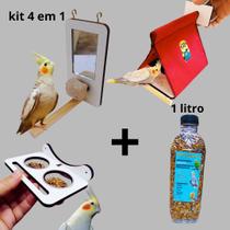 Kit Completo para calopsita,periquito,gapornis: Cabana, Comedouro, Espelho e Ração Premium