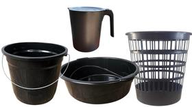 Kit Completo para Casa com Balde 5L, Bacia 6,5L, Cesto Telado 10L e Jarra 1,8L com Tampa