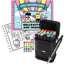 Kit Completo Para Colorir Livro Estilo Bobbie Goods Hello Kitty Capa Dura Espiral Acetato 150g 24 Canetas Touch C/ Bolsa