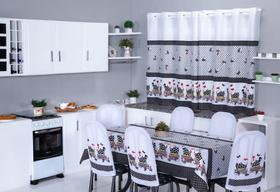 Kit Completo para Cozinha 6 Peças Cortina 2m + Toalha de Mesa 4 Lugares + Capas de Cadeira Tubular Estampa Divertida - Ametista Decorações