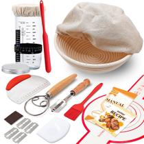 Kit Completo para Fermentação de Pão Sourdough BANTBSKT Cesto Redondo Banneton 9"