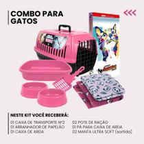 Kit Completo Para Gato 8 Peças Caixa de Areia Transporte Comedouro Bebedouro Arranhador Pá Mantinhas
