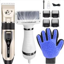 Kit Completo para Pets: Secador 2 em 1 1, Tosa e Luva Azul