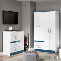 Kit Completo para Quarto Infantil Guarda-Roupa Cômoda MDP Branco Azul 2074 MENU Kit Completo para Quarto Infantil Guarda-Roupa Cômoda MDP Branco Azul 2074 MENU