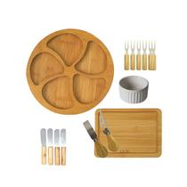 Kit Completo para Queijos e Petiscos com Tábua e Utensílios Bambu