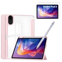 Kit Completo Para Tablet Redmi Pad 2 11 Capa Protetora Rosa + Película + Caneta Capacitiva