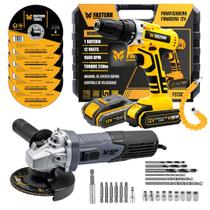 Kit Completo Parafusadeira Furadeira 12V Com 1 Bateria, Esmerilhadeira Angular 1000W e Discos de Corte