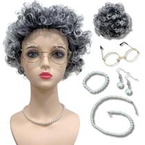 Kit completo peruca da vovó vovozinha idosa grisalho Kit completo peruca da vovó vovozinha idosa grisalho