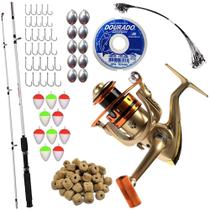 Kit Completo Pesca 10Kg Molinete MR 4000 + Vara Fibra de Vidro 1,80mts + 62 Acessórios Kit Completo Pesca 10Kg Molinete MR 4000 + Vara Fibra de Vidro 1,80mts + 62 Acessórios