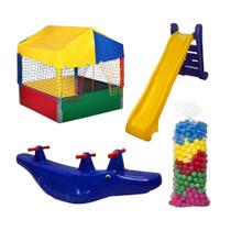 Kit Completo Piscina 1x1 Escorregador, Crocodilo e 500 Bolas Coloridas