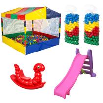 Kit Completo Piscina de Bolinhas 1,50m + 1000 Bolinhas Coloridas + Escorregador Médio + Gangorra 1 Lugar - Rotoplay Brinquedos