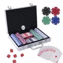 Kit Completo Poker Maleta 200 Fichas + 2 Baralhos + 5 Dados