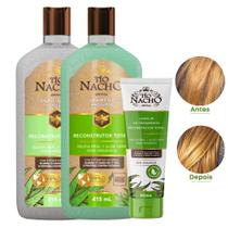 Kit Completo Reconstrutor Total: Shampoo + Condicionador + Leave-in de Tratamento 100ml Tio Nacho