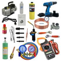 Kit Completo Refrigeração e Ar Condicionado Bomba de Vácuo Manifold Mangueira Ferramentas - Refrigeração Cata Vento