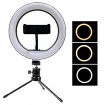 Kit Completo Ring Light 8 polegadas Com Tripé Dimmer Youtuber Selfie Pro