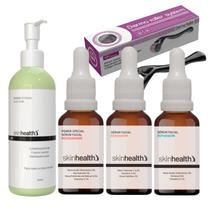 Kit Completo Sabonete 3 Seruns Faciais Retinol Acido hialuronico Vitamina C Dermaroller Skinhealth