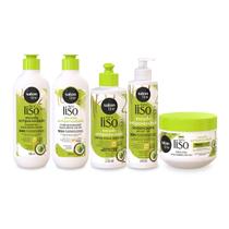 Kit Completo Shampoo Condicionador Creme de Pentear Máscara Tratamento Acidificante Meu Liso Tratamento Ph Antiporos, Salon Line