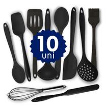Kit Completo Silicone 10 pçs Espátula Colher Concha Escumadeira Cozinhar sem Riscar Panelas Kit Completo Silicone 10 pçs Espátula Colher Concha Escumadeira Cozinhar sem Riscar Panelas