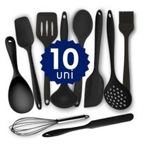 Kit Completo Silicone 10 pçs Espátula Colher Concha Escumadeira Cozinhar sem Riscar Panelas