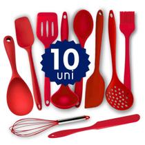 Kit Completo Silicone 10 pçs Espátula Colher Concha Escumadeira Cozinhar sem Riscar Panelas Kit Completo Silicone 10 pçs Espátula Colher Concha Escumadeira Cozinhar sem Riscar Panelas