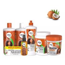 Kit Completo Sos Cachos Coco Salon Line Hidratação Antifrizz Com 6 Produtos