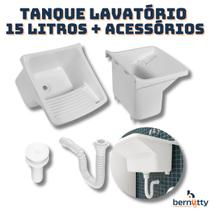 Kit Completo Tanque Branco Lavatório ABS 15 Litros Com Válvula Sifão e Parafussos Para Fixação