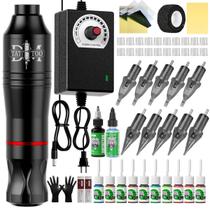 Kit completo Tattoo Pen Machine com fonte de alimentação, tintas Rotary Set para iniciantes, 10pcs