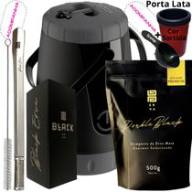 Kit Completo Tereré Black Erva Mate Garrafa térmica Unitermi Copo Inox Bomba de Mola Inox Quadrada