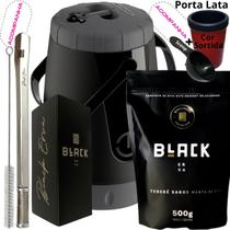 Kit Completo Tereré Black Erva Mate Garrafa térmica Unitermi Copo Inox Bomba de Mola Inox Quadrada