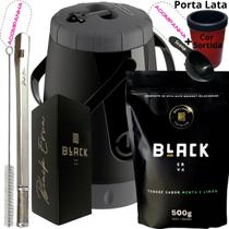 Kit Completo Tereré Black Erva Mate Garrafa térmica Unitermi Copo Inox Bomba de Mola Inox Quadrada