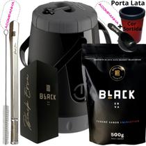 Kit Completo Tereré Black Erva Mate Garrafa térmica Unitermi Copo Inox Bomba Mola Quadrada Cromada