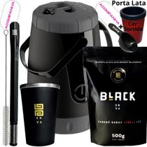 Kit Completo Tereré Garrafa Pávia + Black Erva Mate + Copo Térmico de Alumínio + Bomba Inox Mola