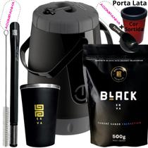 Kit Completo Tereré Garrafa Pávia + Black Erva Mate + Copo Térmico de Alumínio + Bomba Inox Mola