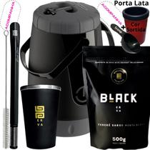 Kit Completo Tereré Garrafa Pávia + Black Erva Mate + Copo Térmico de Alumínio + Bomba Inox Mola